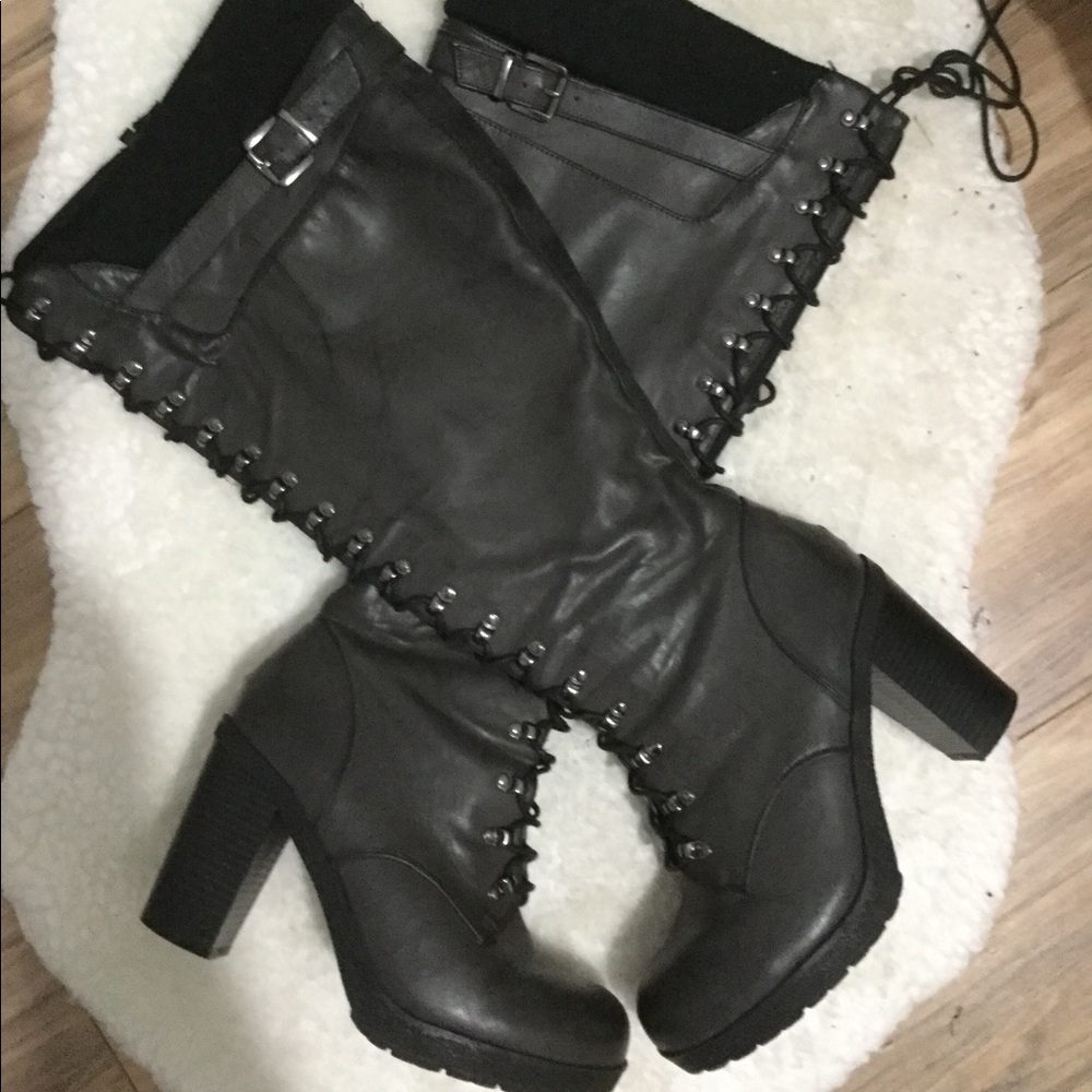 Torrid Sweater Knitted Grey LaceUp Combat Boot